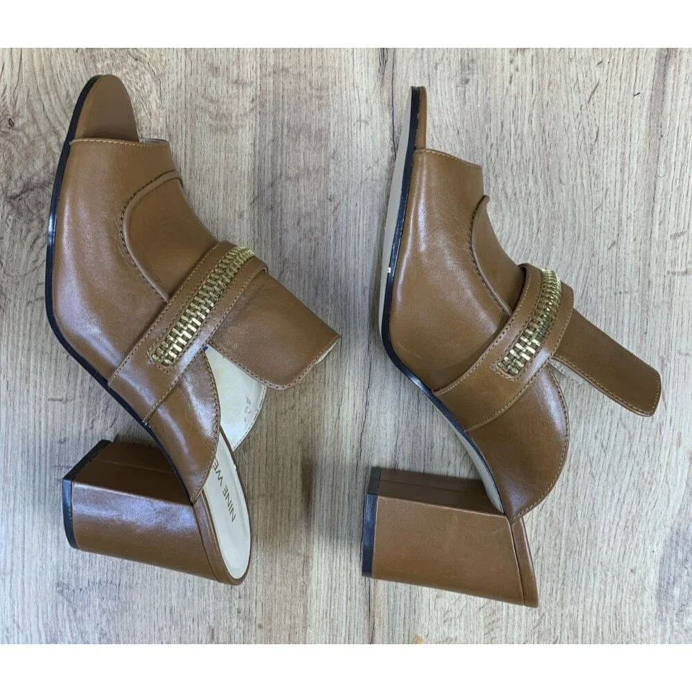 Nine West Womens Gerri Block Heel Slip On Open Toe Shoes Zipper Accent  Sz 9.5 M - Picture 11 of 16